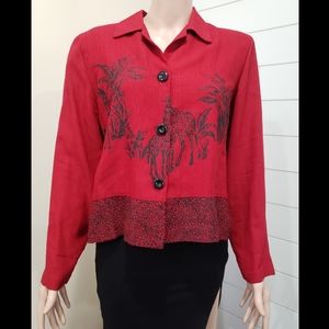 Vintage Michael Blake Red Animal Print Jacket - Size 12 P